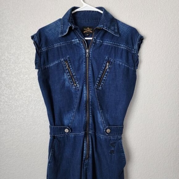 VIVIENNE WESTWOOD Anglomania x VINTAGE Climate Revolution Denim Jumpsuit xs - Picture 13 of 15